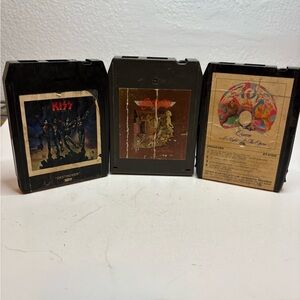 KISS, Queen & Aerosmith 8-Track Tape Set - Black Shells with Vintage Labels